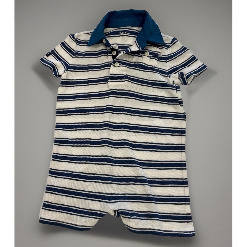 Ralph Lauren‎ Romper Blue & White Striped Size 12 Month One-Piece